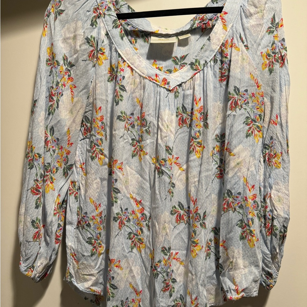 Maeve by Anthropologie Light Blue Floral Peasant Blouse